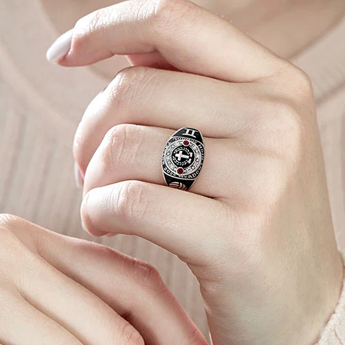 Ladies' Sterling Silver Top Graphic Traditional Birthstone Diamond Accent Class Ring - Image 5