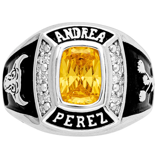 Ladies' Sterling Silver Traditional Birthstone and Diamond Accent Class Ring - Image 2