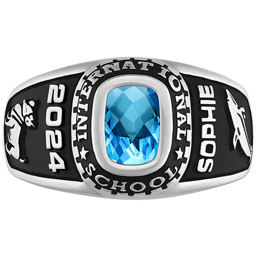 Ladies Sterling Silver Traditional Checkerboard Birthstone Class Ring - Image 3