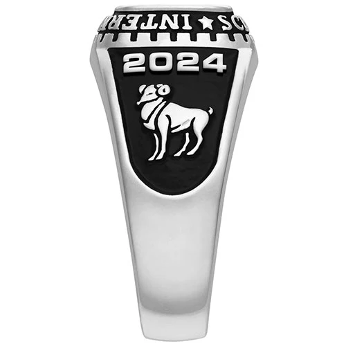 Ladies Sterling Silver Traditional Checkerboard Birthstone Class Ring - Image 4
