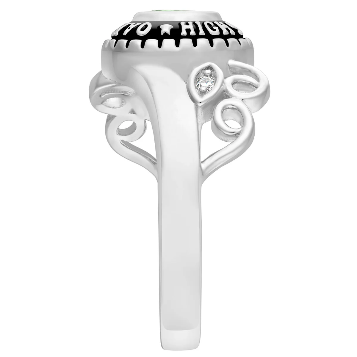 Ladies Sterling Silver Traditional Oval Stone & Diamond Swirl Class Ring - Image 3