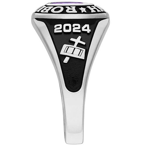 Ladies Sterling Silver Traditional Petite Oval Birthstone Class Ring - Image 3