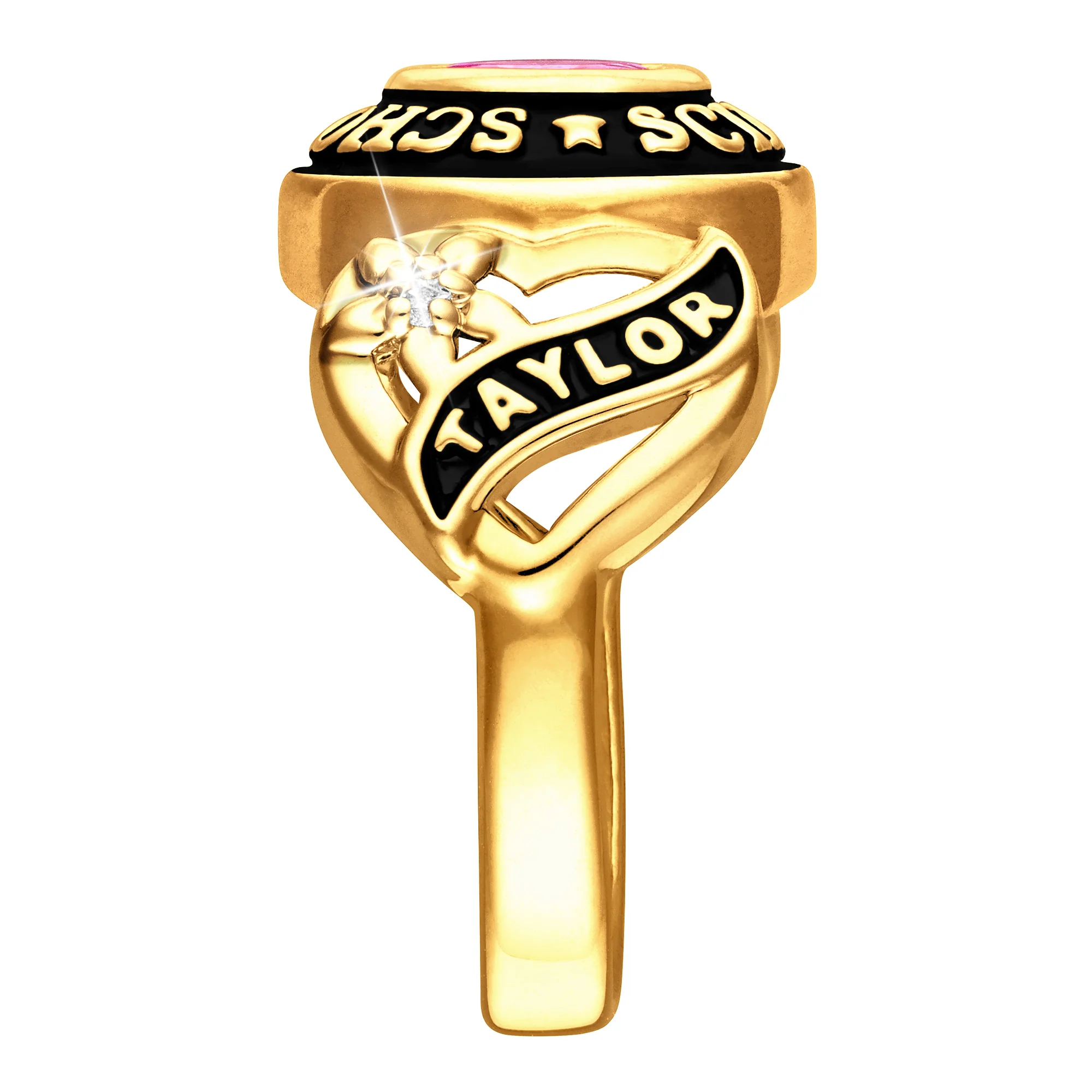 Ladies Yellow Celebrium? Sweetheart Class Ring with Diamond Accents - Image 4