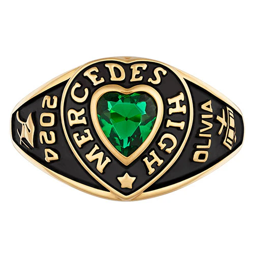 Ladies' Yellow Celebrium Traditional Heart Birthstone Class Ring - Image 2