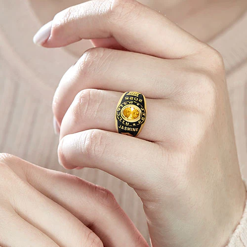 Ladies Yellow CELEBRIUM Traditional Oval Stone Class Ring - Image 2