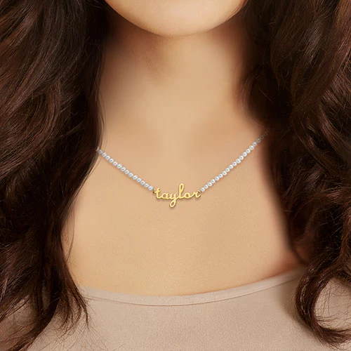 Lowercase Script Name Glass Pearl Necklace - Image 5