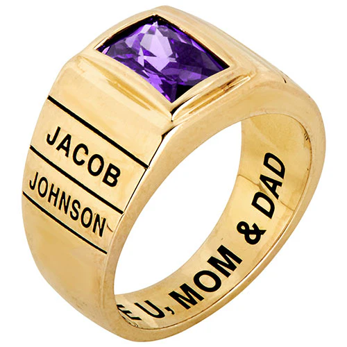 Men's 14K Gold Plated Checkerboard Birthstone Freestyle Class Ring - Image 3