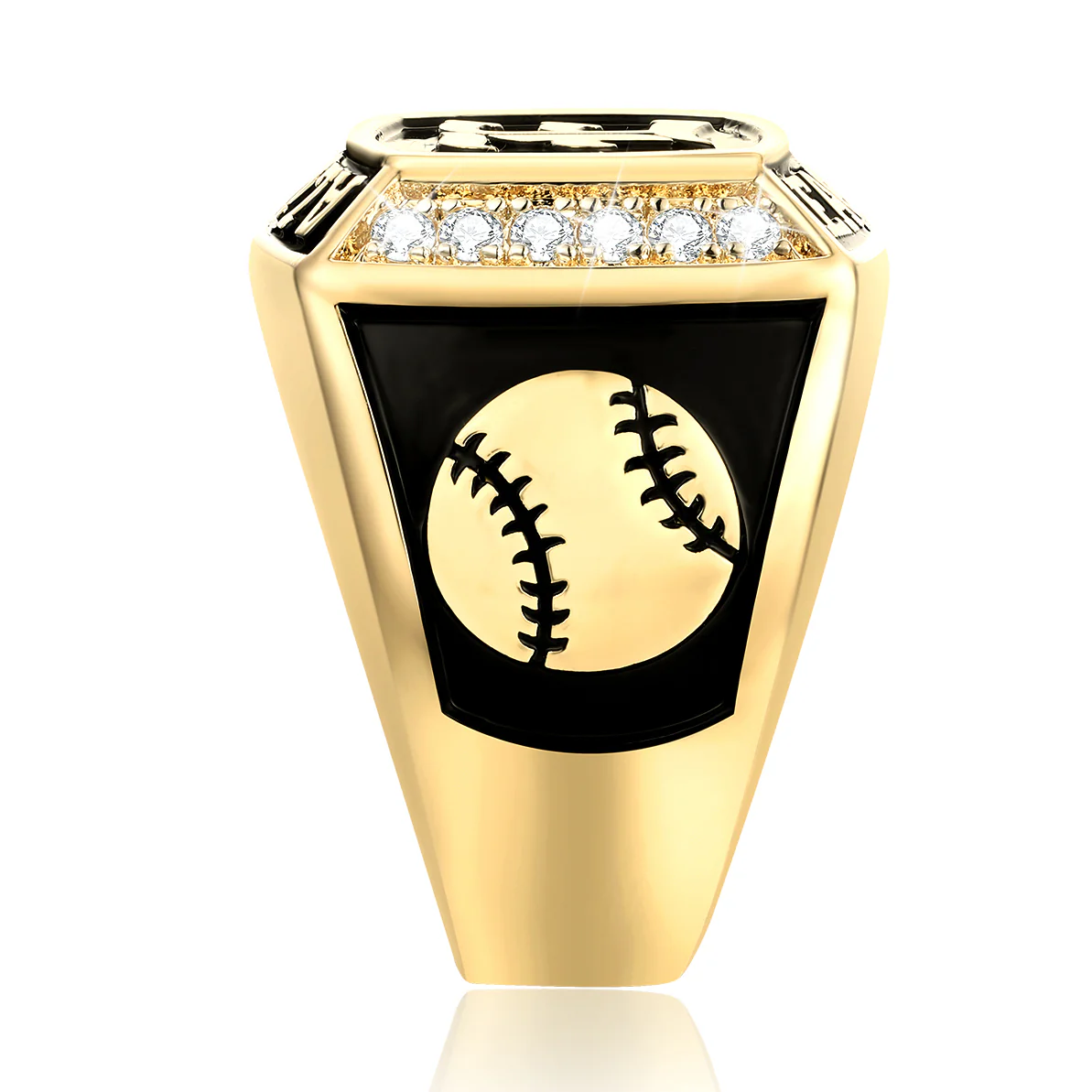 Men's 14K Gold Plated Initial Traditional CZ Square Birthstone Class Ring - Image 3