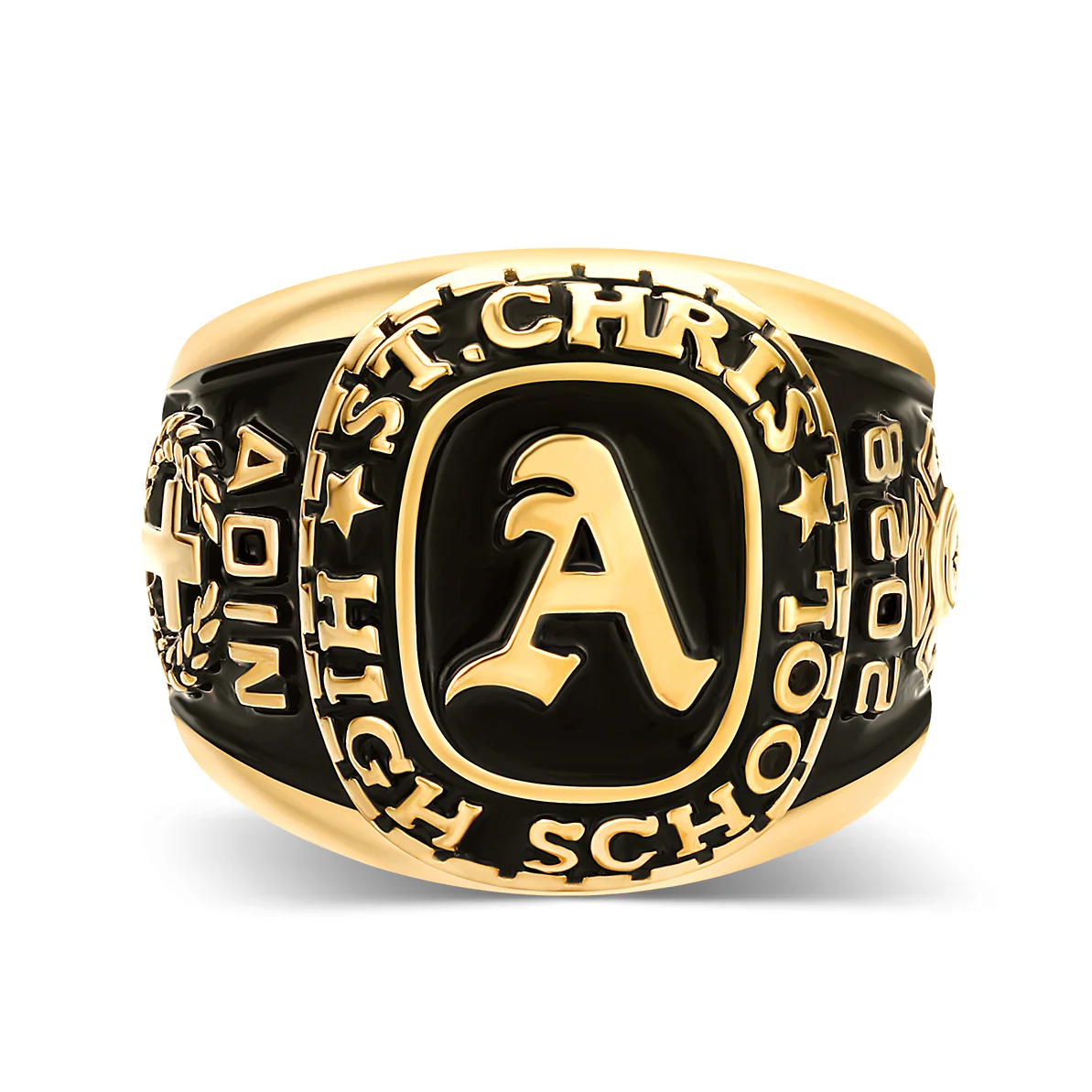 Men's 14K Gold Plated Old English Initial Traditional Class Ring - Image 3