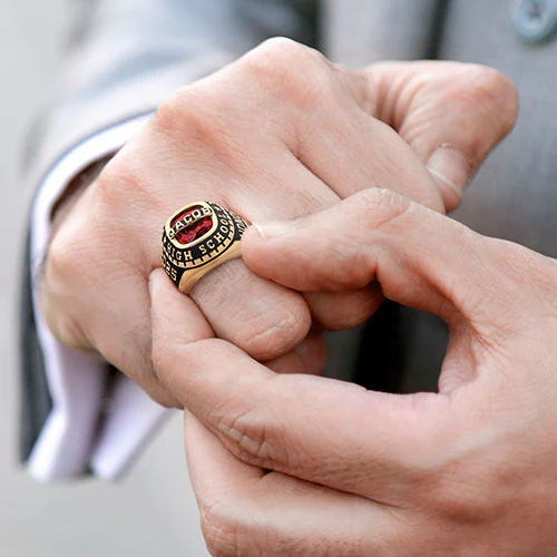 Men's 14K Gold Plated Personalized-Top Traditional Class Ring - Image 2