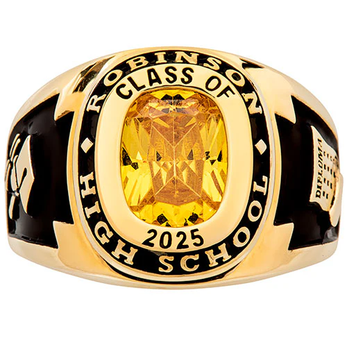 Men's 14K Gold Plated Traditional Cushion Birthstone Class Ring - Image 2