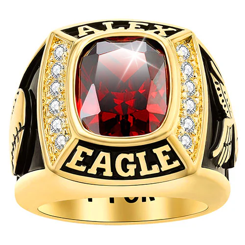 Men's 14K Gold Plated Traditional CZ Square Birthstone Class Ring