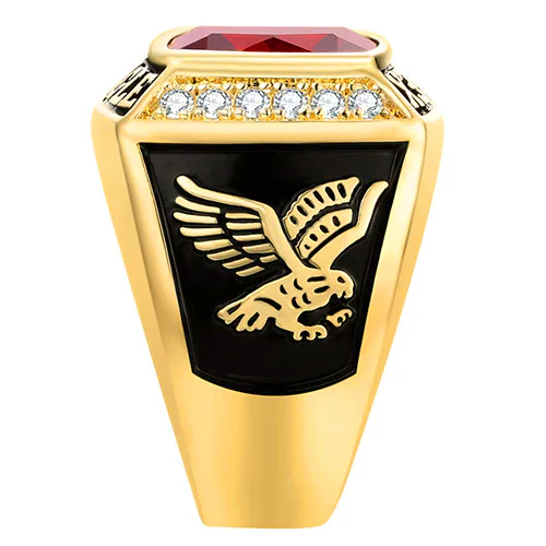 Men's 14K Gold Plated Traditional CZ Square Birthstone Class Ring - Image 4