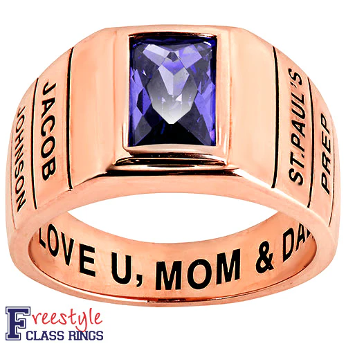 Men's 14K Rose Gold over Sterling Checkerboard Birthstone Freestyle Class Ring