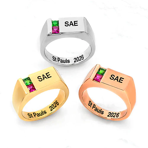Men's 14K Rose Gold over Sterling Engraved Square Stone Signet Freestyle Class Ring - Image 4