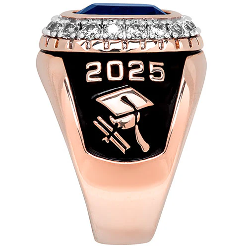 Men's 14K Rose Gold Plated CZ Encrusted Traditional Personalized Class Ring - Image 4