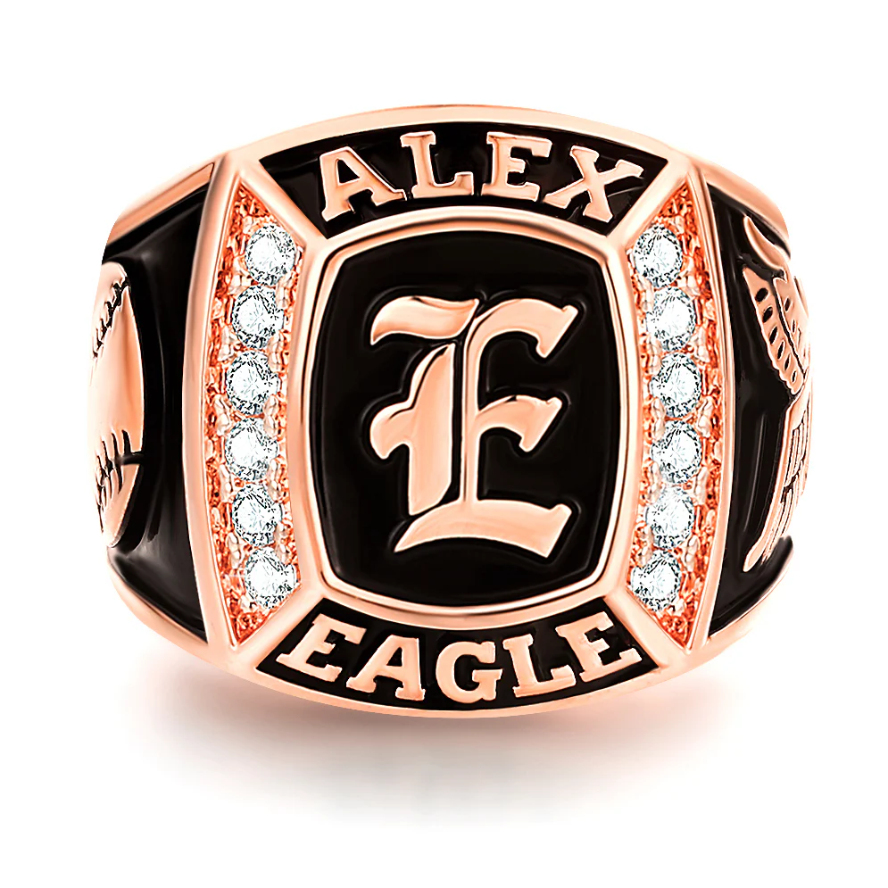 Men's 14K Rose Gold Plated Initial Traditional CZ Square Birthstone Class Ring - Image 2