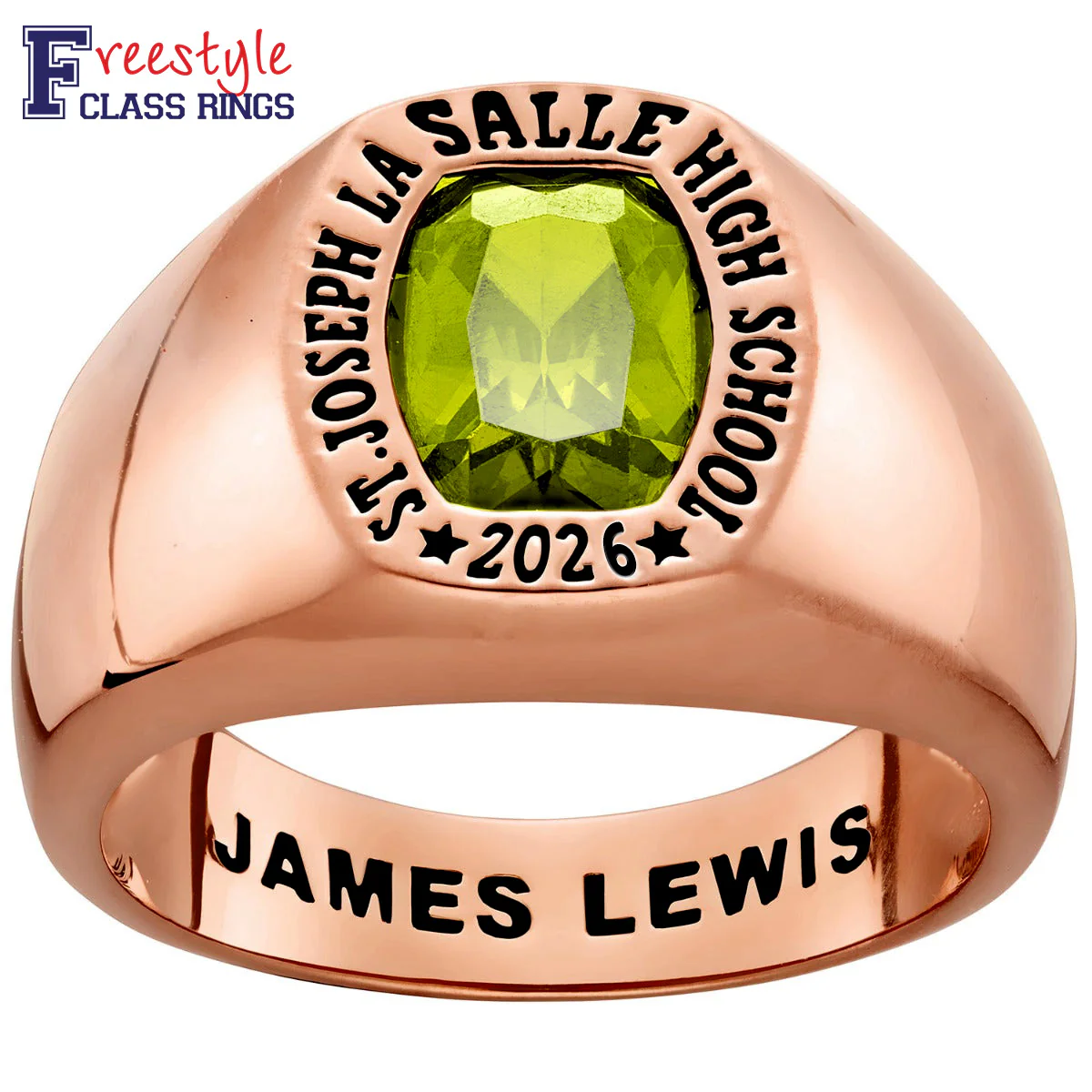 Men's 14k Rose Gold Plated Minimal Birthstone Signet Freestyle Class Ring