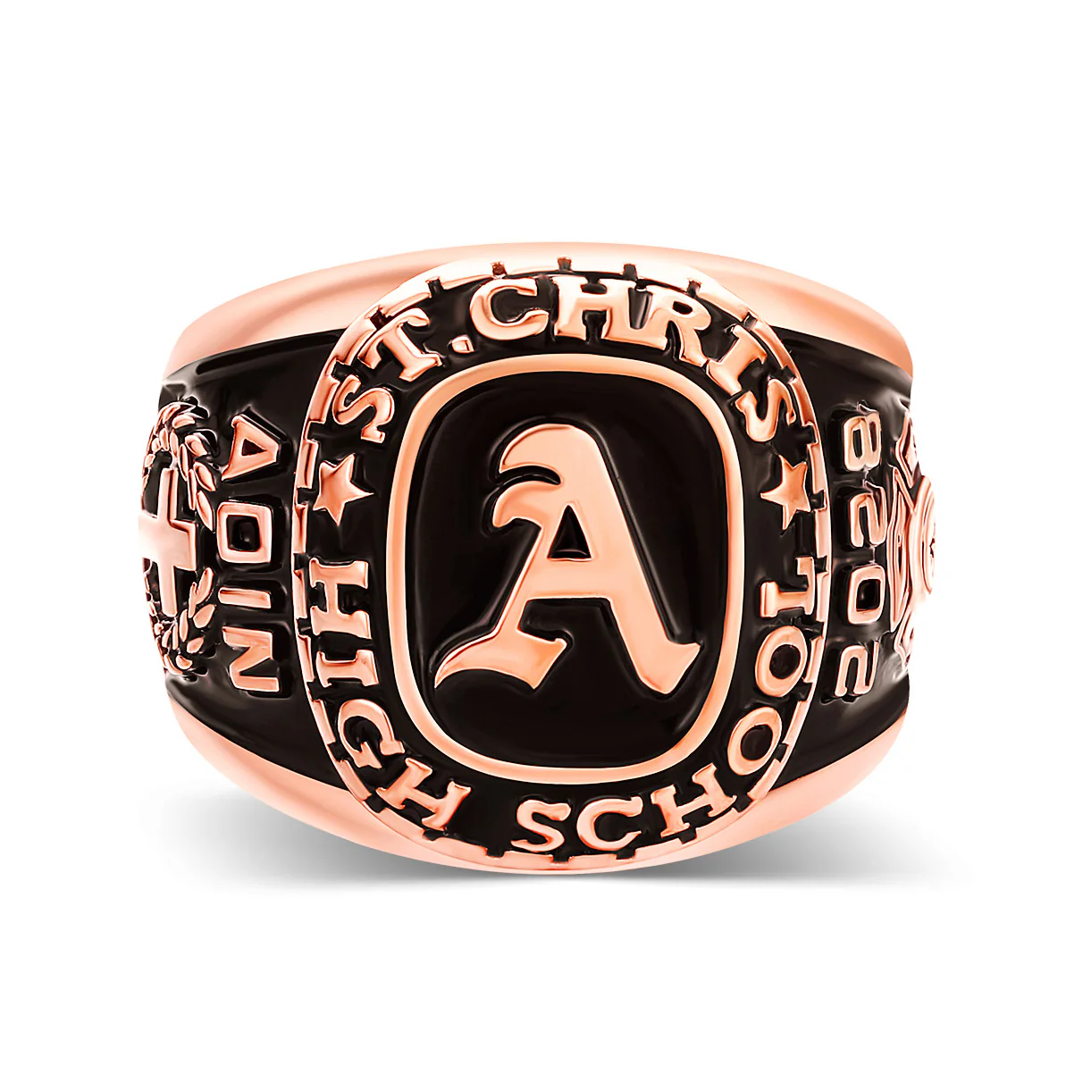 Men's 14K Rose Gold Plated Old English Initial Traditional Class Ring - Image 3