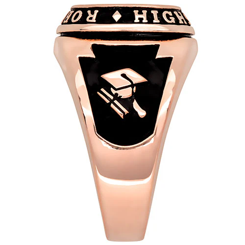 Men's 14K Rose Gold Plated Traditional Cushion Birthstone Class Ring - Image 4