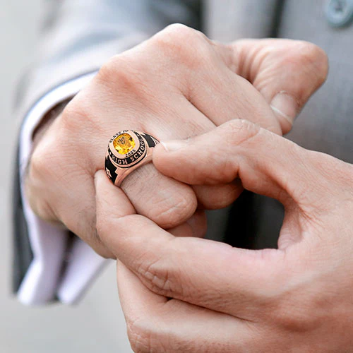 Men's 14K Rose Gold Plated Traditional Cushion Birthstone Class Ring - Image 5