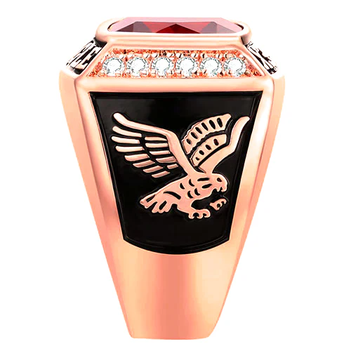 Men's 14K Rose Gold Plated Traditional CZ Square Birthstone Class Ring - Image 3