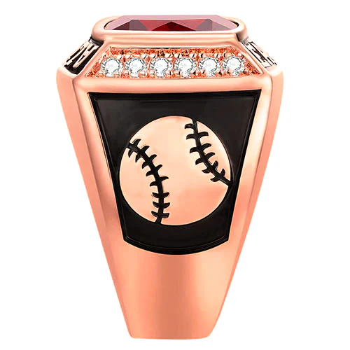 Men's 14K Rose Gold Plated Traditional CZ Square Birthstone Class Ring - Image 4