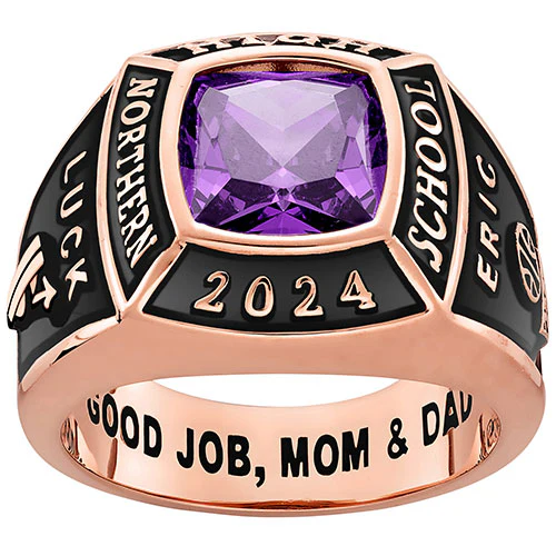 Men's 14K Rose Gold Plated Traditional Square Birthstone Class Ring