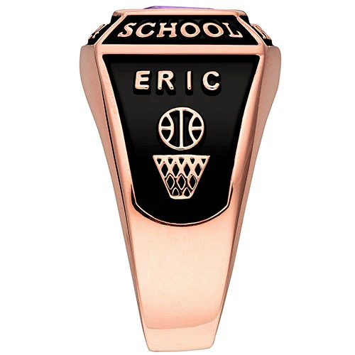 Men's 14K Rose Gold Plated Traditional Square Birthstone Class Ring - Image 4