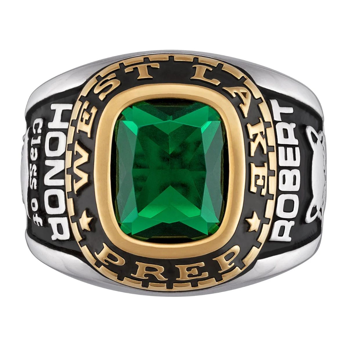 Men's 2-Tone Silver and 14K Gold over Sterling Birthstone Class Ring - Image 2