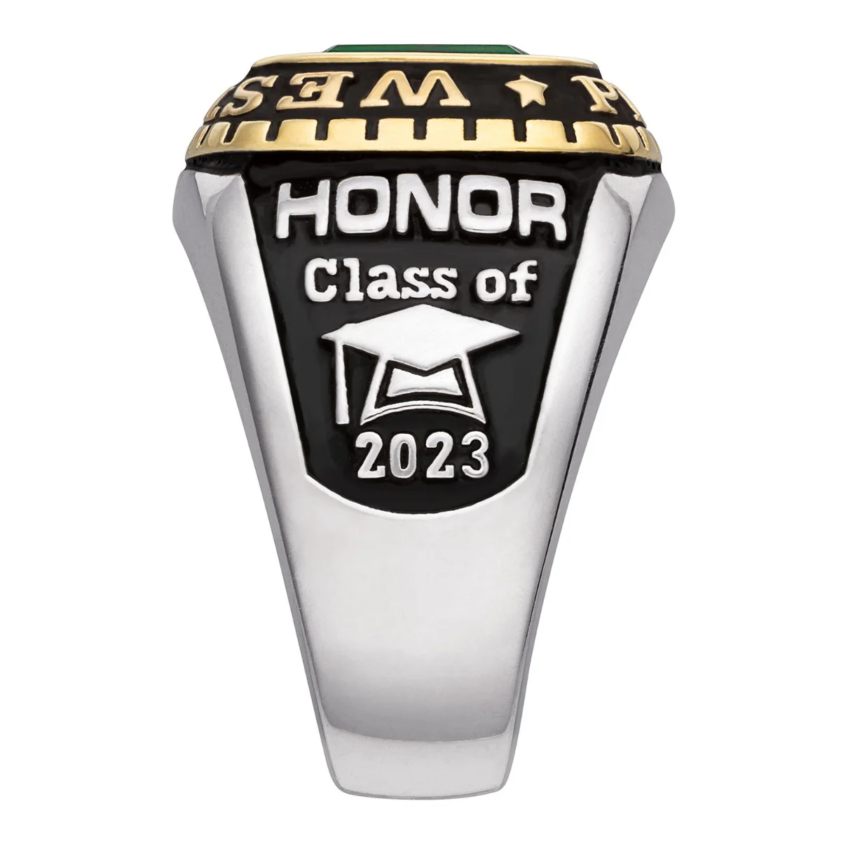 Men's 2-Tone Silver and 14K Gold over Sterling Birthstone Class Ring - Image 3