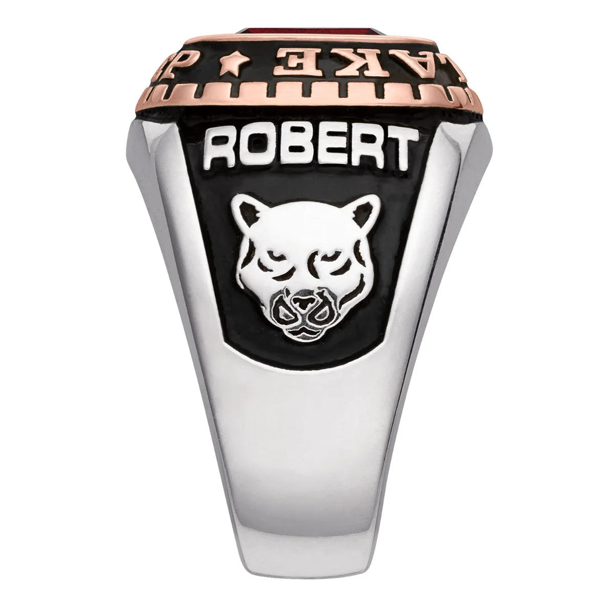 Men's 2-Tone Silver and 14K Rose Gold over Sterling Birthstone Class Ring - Image 4