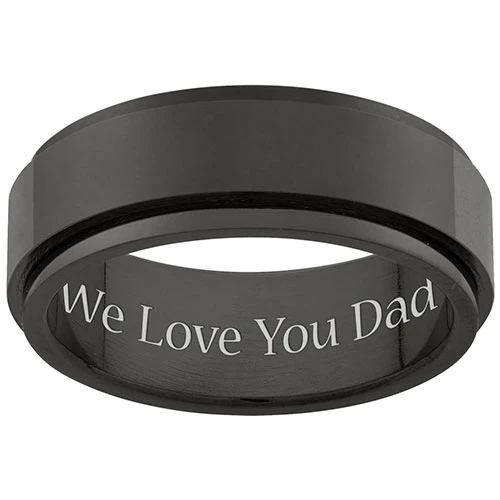 Men's Black Stainless Steel Engraved Spinner Band