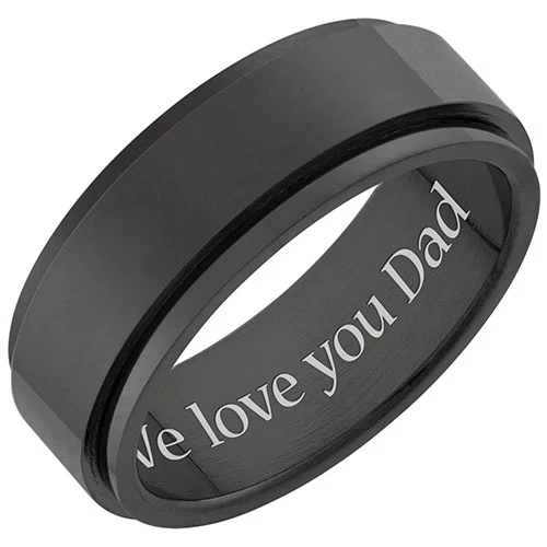 Men's Black Stainless Steel Engraved Spinner Band - Image 2