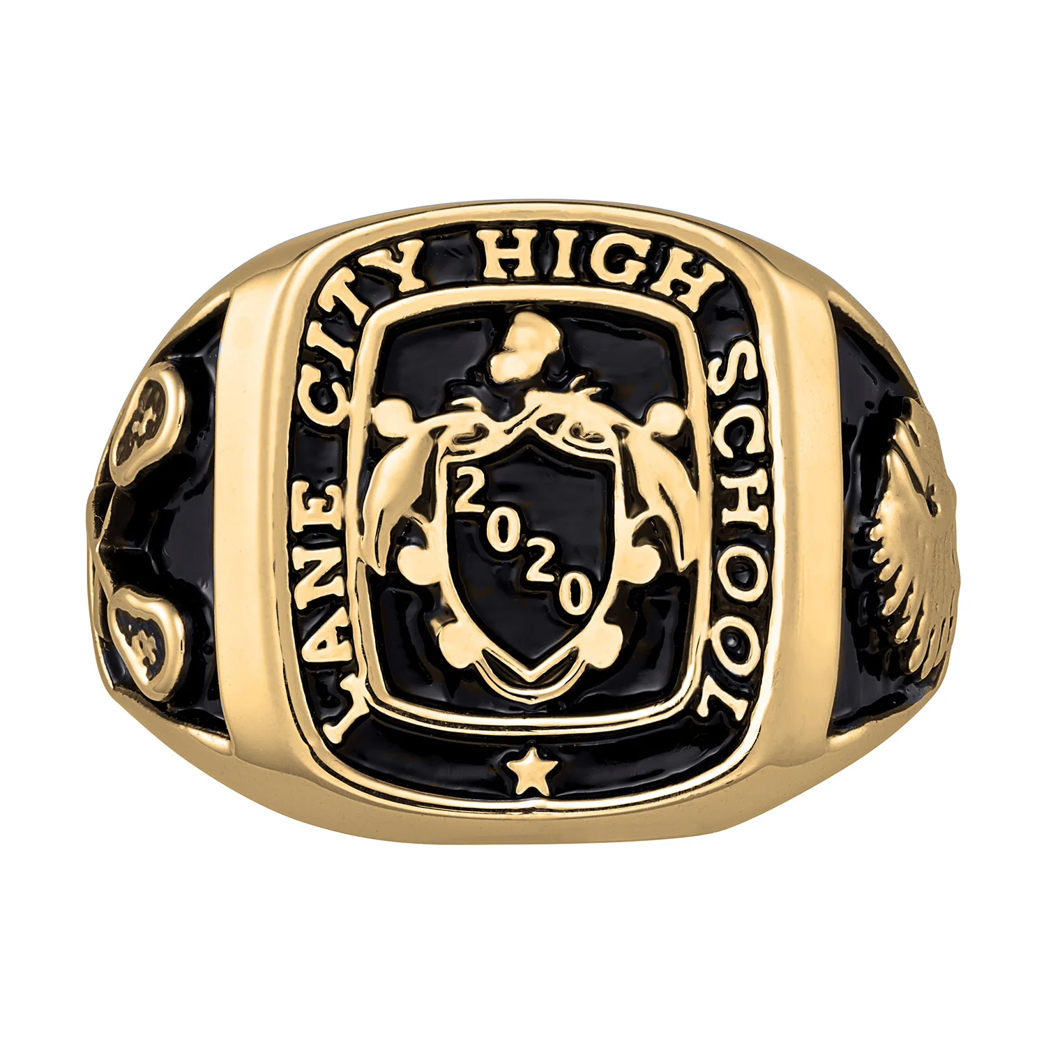 Men's 14K Gold over Sterling Crest Square Signet Class Ring - Image 2