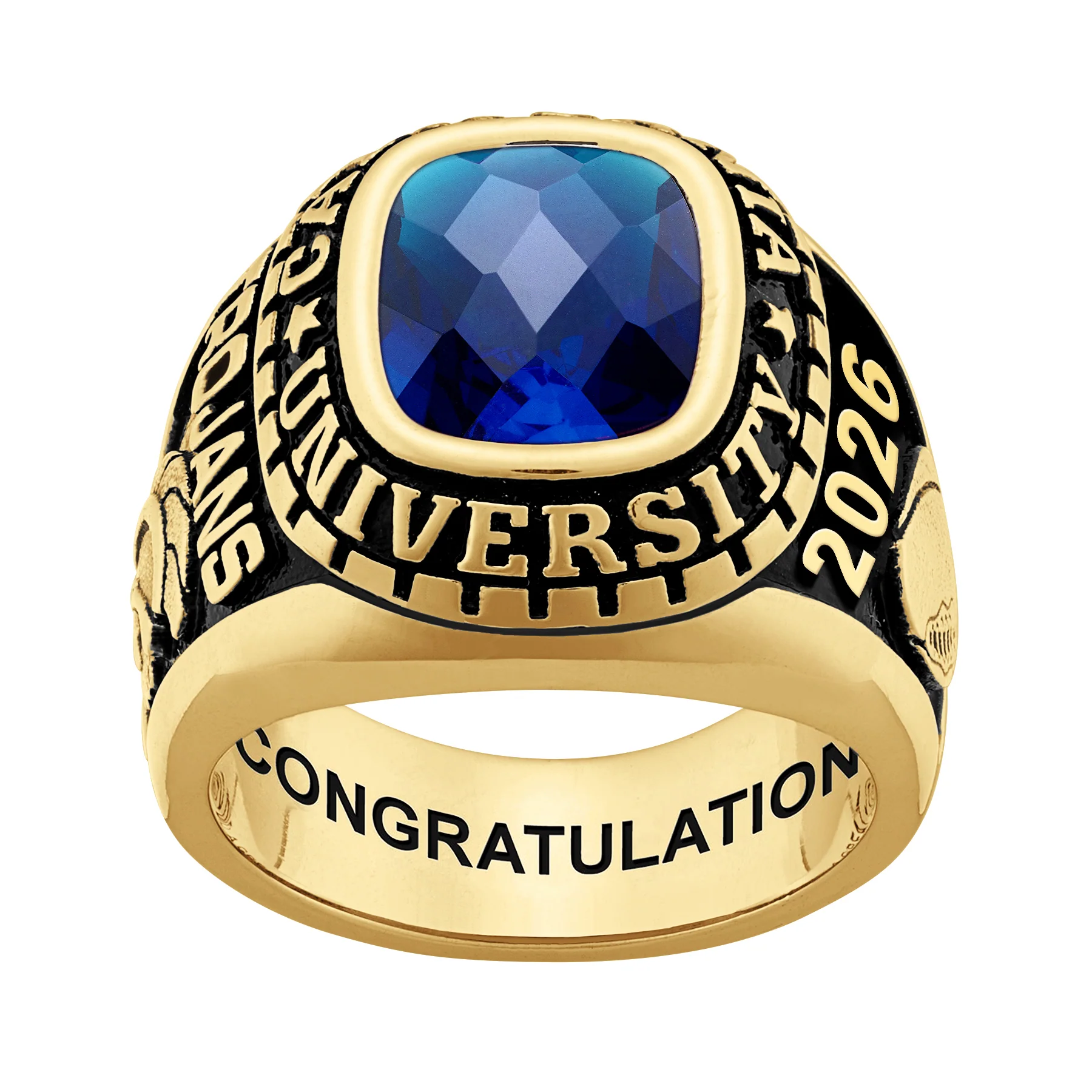 Men's 14K Gold over Sterling Large Traditional Checkerboard Birthstone Class Ring