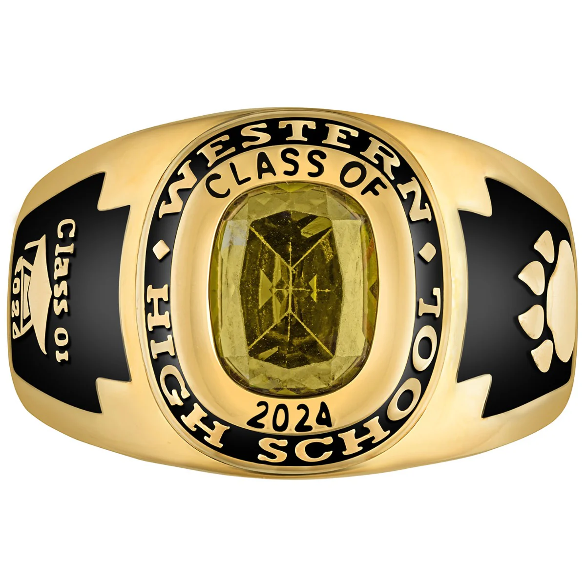 Men's 14K Gold over Sterling Traditional Cushion Birthstone Class Ring - Image 2
