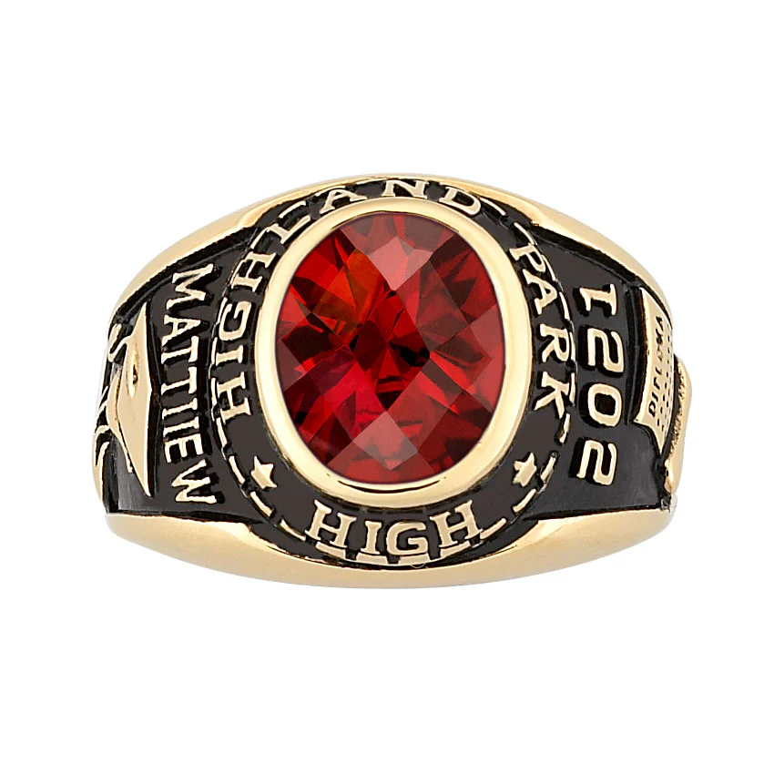 Men's 14K Gold over Sterling Traditional Oval Checkerboard Birthstone Class Ring - Image 2