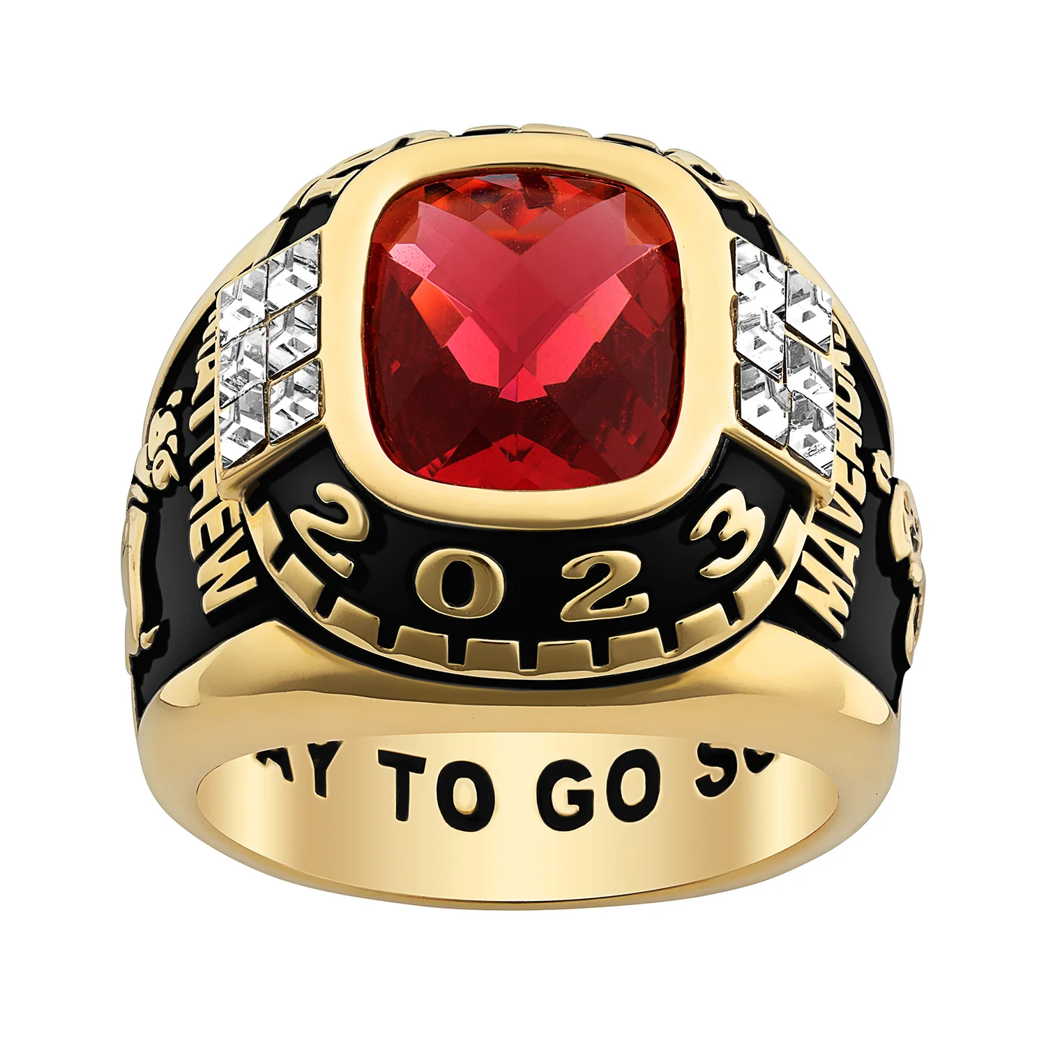 Men's 14K Gold Plated Cushion Birthstone & CZ Class Ring