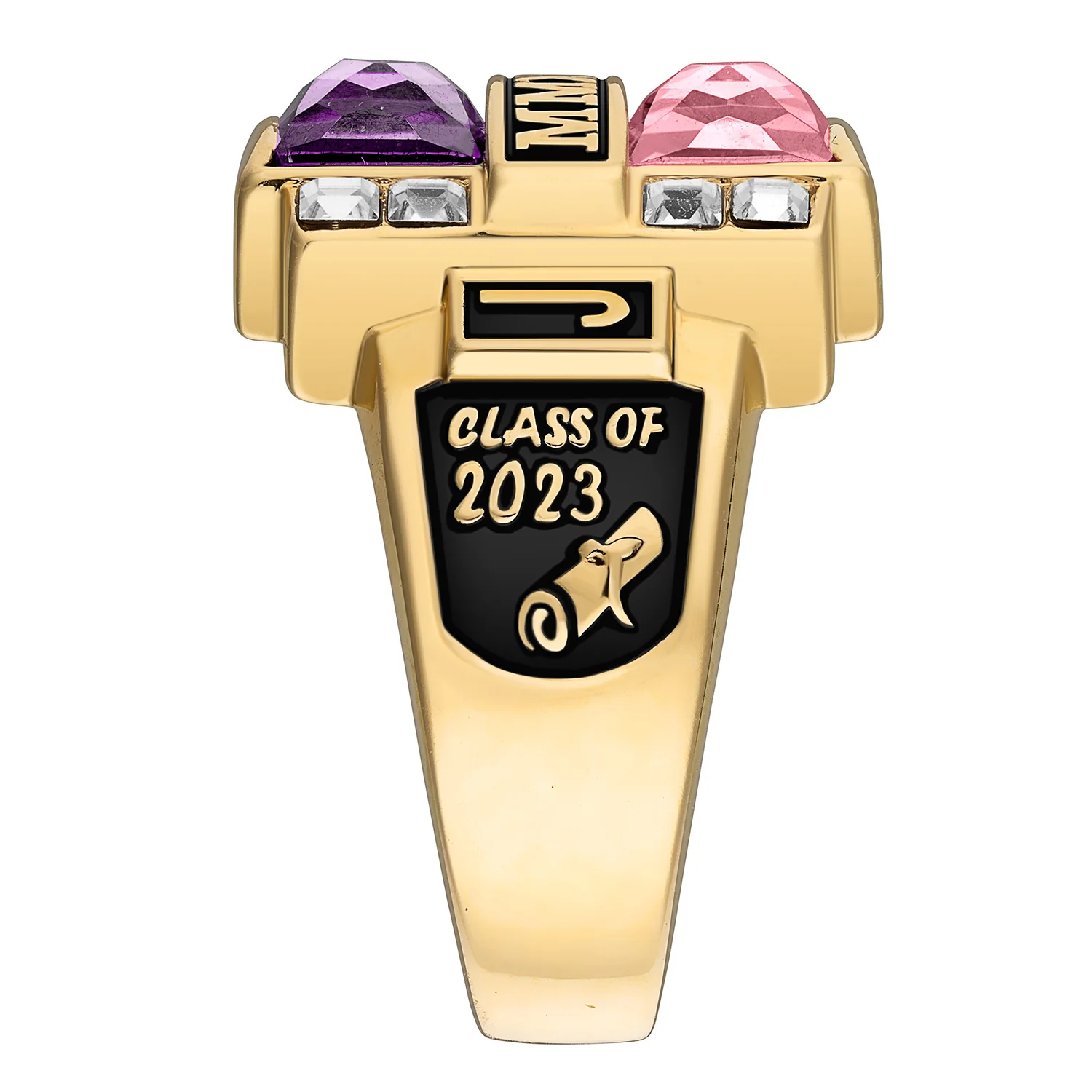 Men's 14K Gold Plated Double Birthstone & CZ Rectangle Class Ring - Image 3