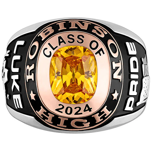 Men's Platinum and 14K Rose Gold Plated 2-Tone Double Row Class Ring - Image 3