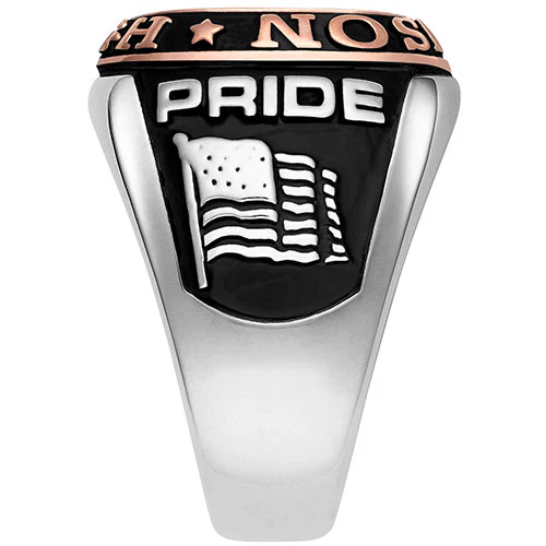 Men's Platinum and 14K Rose Gold Plated 2-Tone Double Row Class Ring - Image 5
