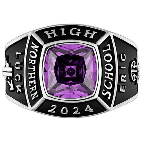Men's Platinum Plated Traditional Square Birthstone Class Ring - Image 2