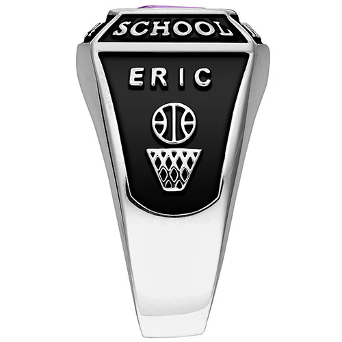 Men's Platinum Plated Traditional Square Birthstone Class Ring - Image 4