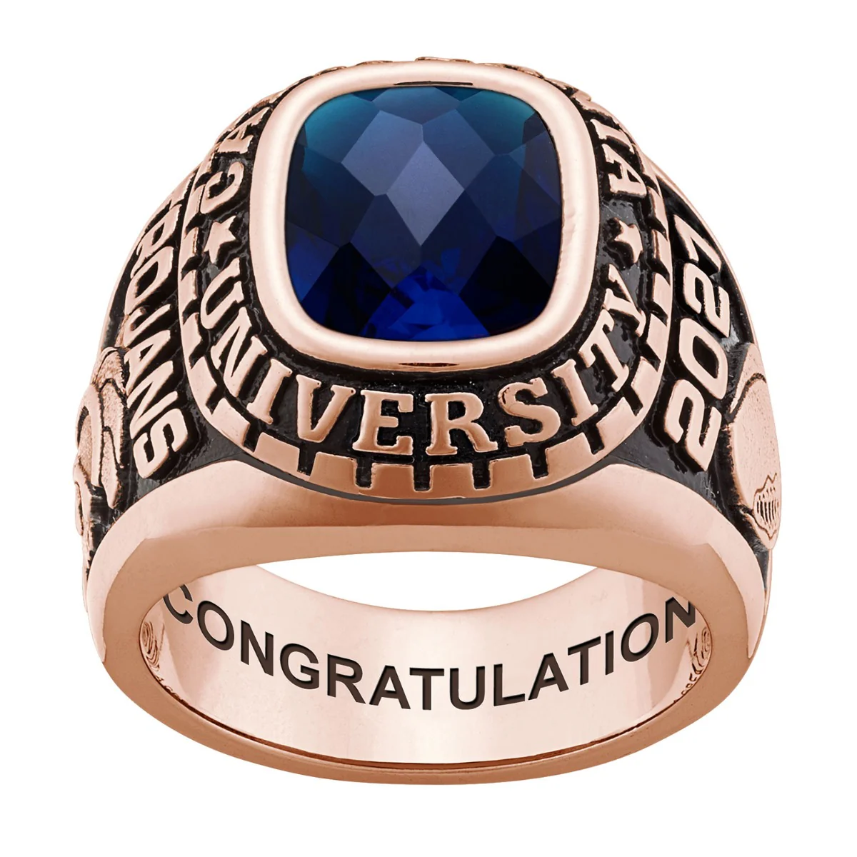 Men's 14K Rose Gold over Sterling Large Traditional Checkerboard Birthstone Class Ring