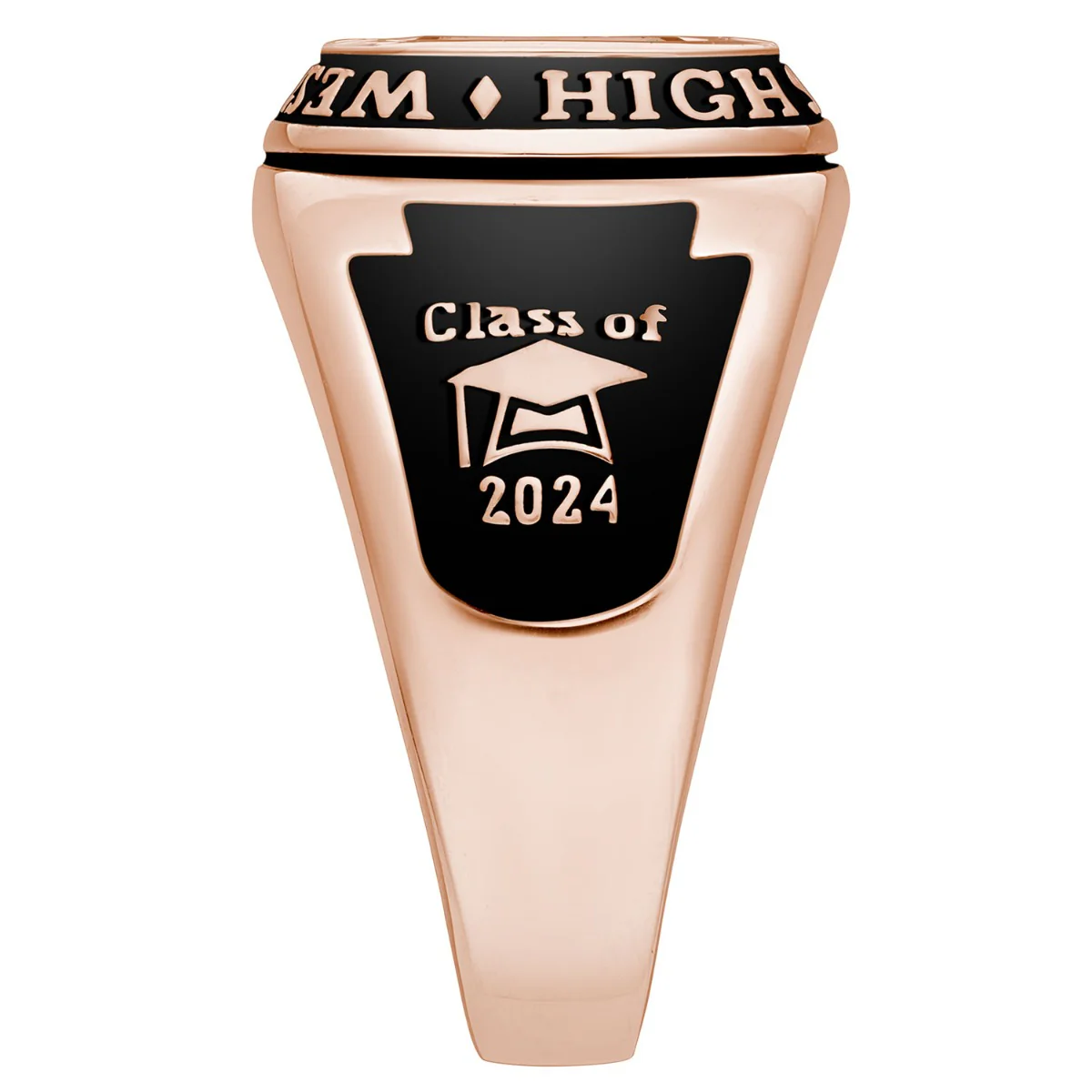 Men's 14K Rose Gold over Sterling Traditional Cushion Birthstone Class Ring - Image 3