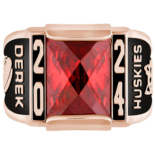 Men's 14K Rose Gold over Sterling Traditional Deco Birthstone Class Ring - Image 2
