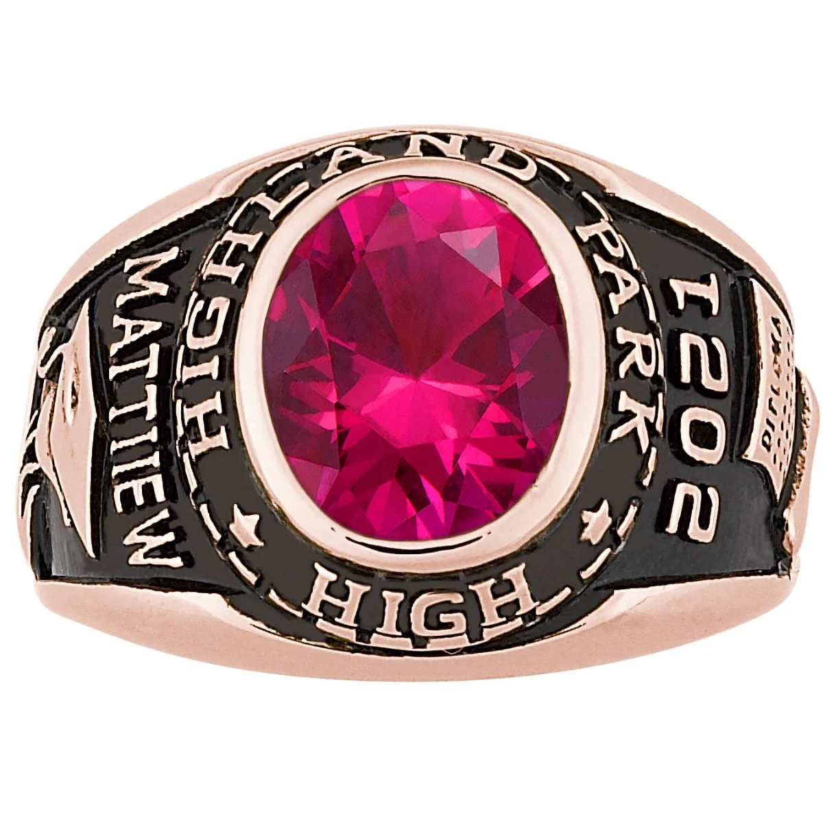 Men's 14K Rose Gold over Sterling Traditional Oval Birthstone Class Ring - Image 2