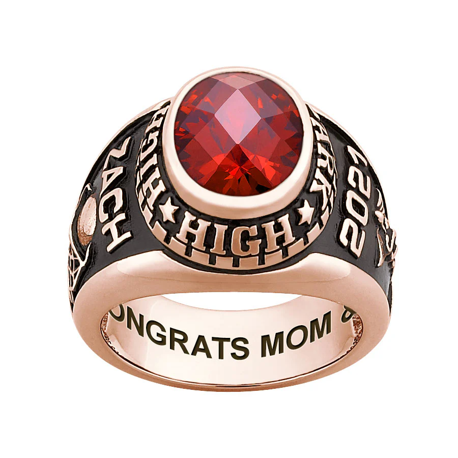 Men's 14K Rose Gold over Sterling Traditional Oval Checkerboard Birthstone Class Ring