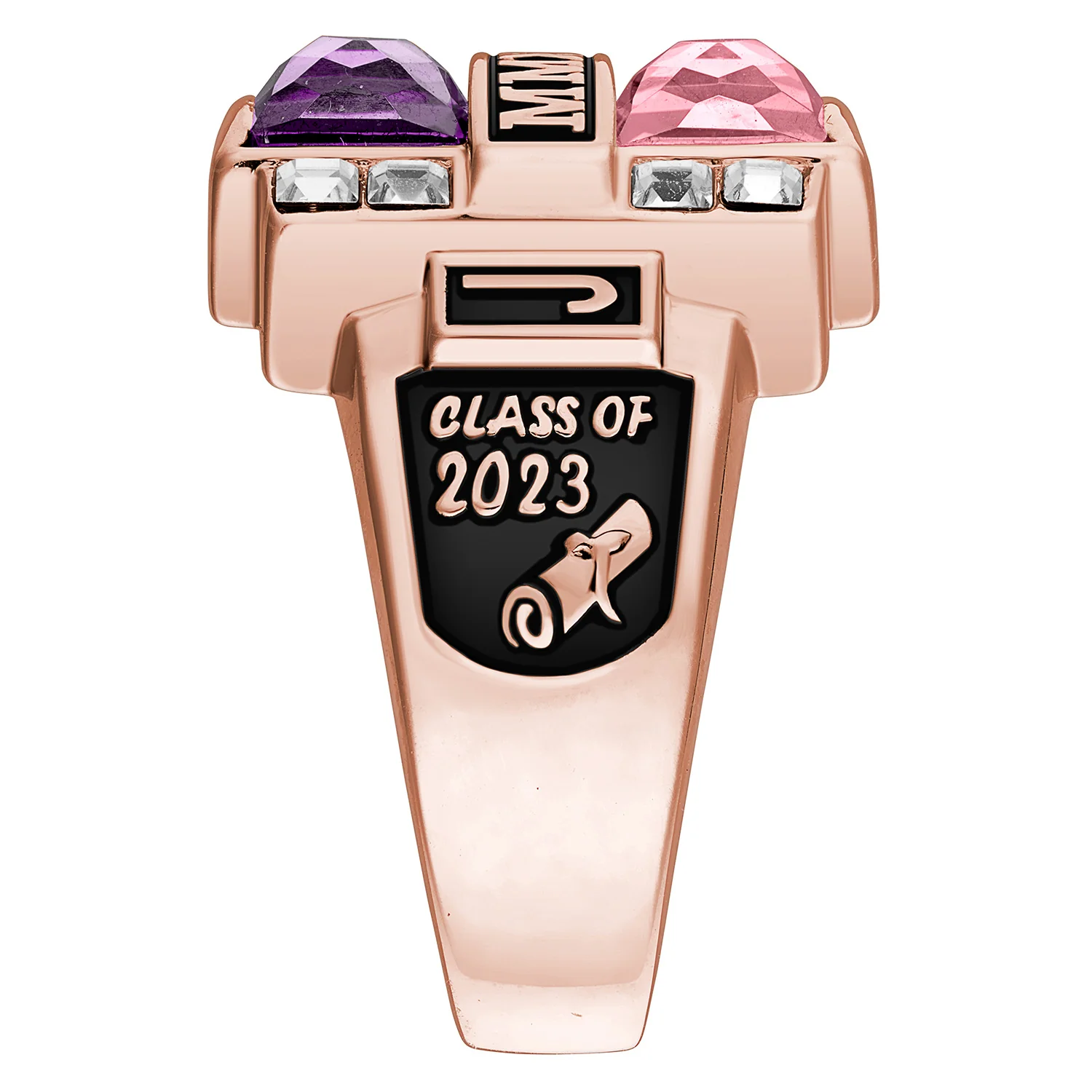 Men's 14K Rose Gold over Sterling Double Birthstone & CZ Rectangle Class Ring - Image 3
